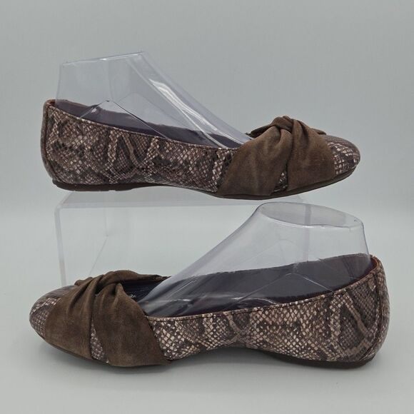 Born Women's Lilly Ballet Flat Size 8.5 Brown Snake Leather Suede Knot Bow Shoes - Picture 2 of 9